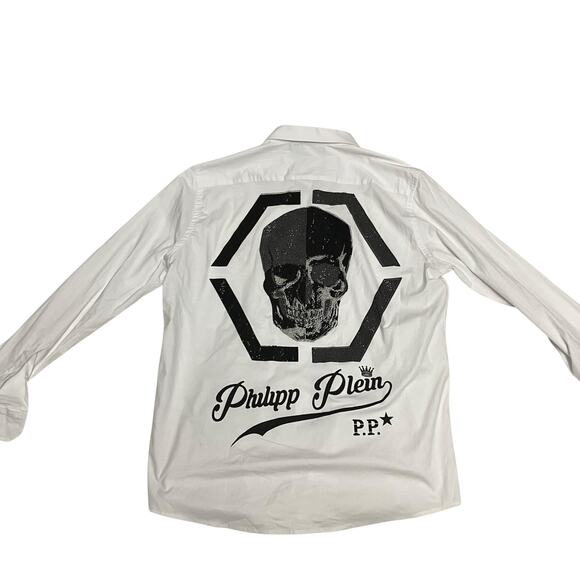 Philip Plein Men's White Button Down With Jeweled Skull Graphic Size XXL - Picture 1 of 9